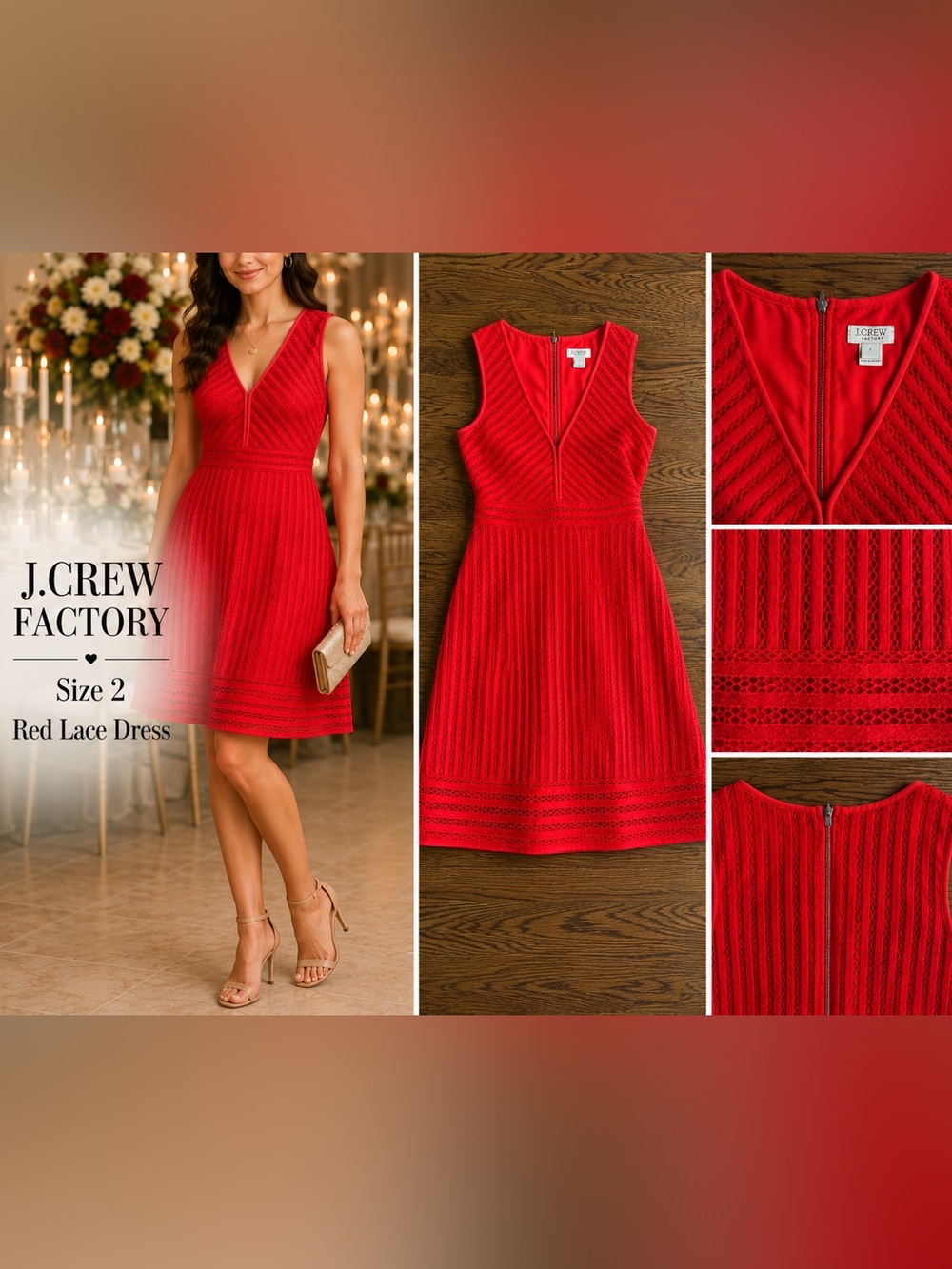 J.Crew Factory Poppy Red-Orange Lace Dress Size 2
